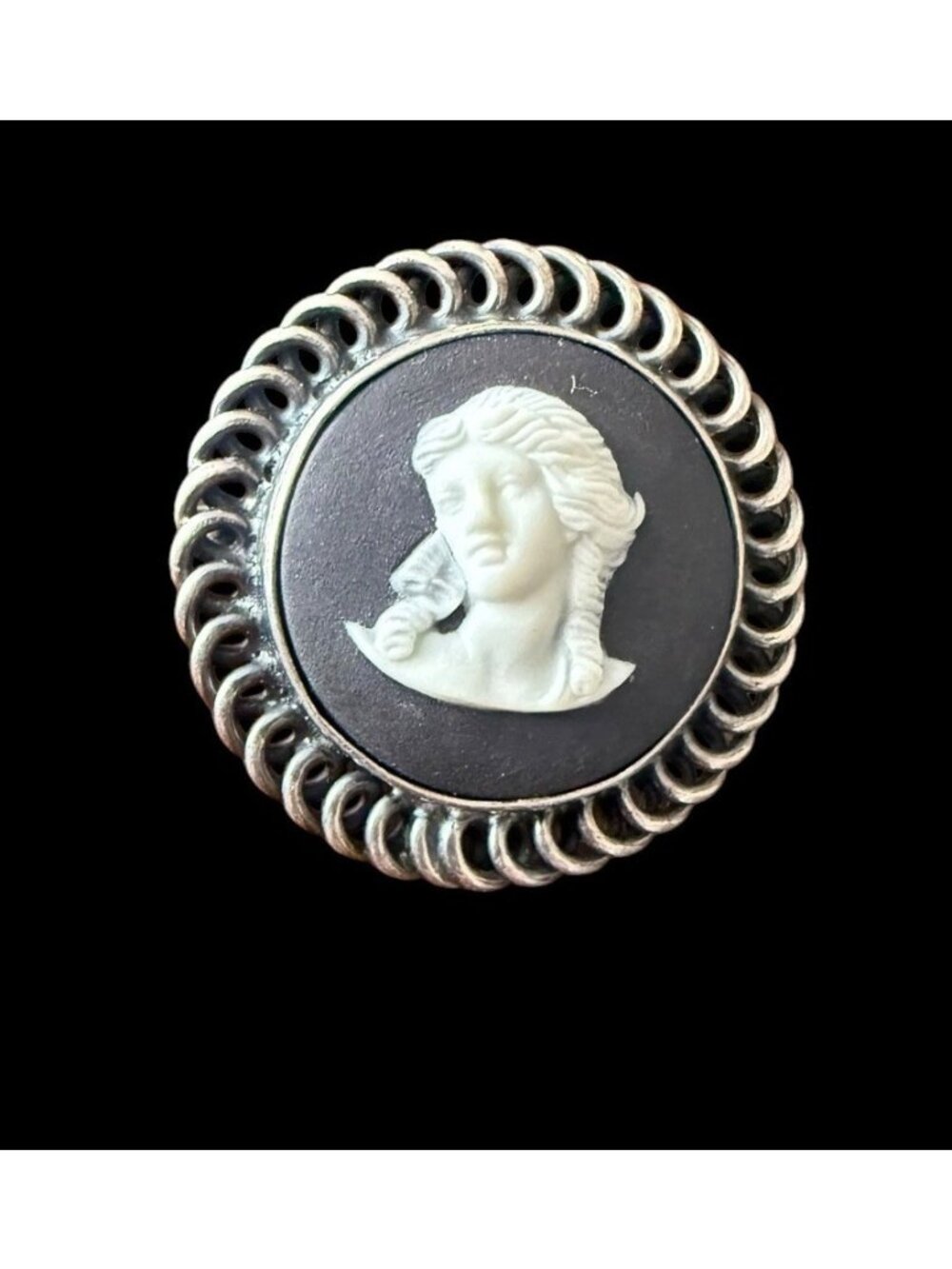Vintage Sterling Silver Signed John L Denmark Wedgwood Cameo Brooch Pin 1956